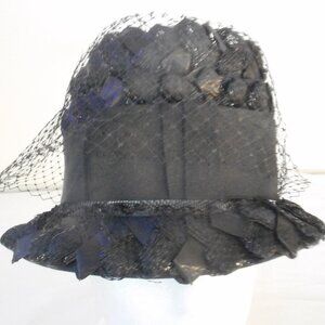 Vintage Women's Black Woven Bucket Hat with netting Union Made